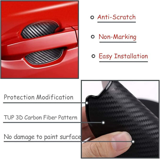 WORCAS 4Pcs Black Carbon Fiber TPU Car Door Handle Cup Protective Stickers Universal Door Handle Cups Scratch Protection Films