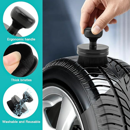 2 Pcs Car Tire Shine Applicator,Round and Curved Brushes with Storage Stand Automotive Tire Dressing Applicator Brush for Auto Detailing Cleaning Service(Color:Black)