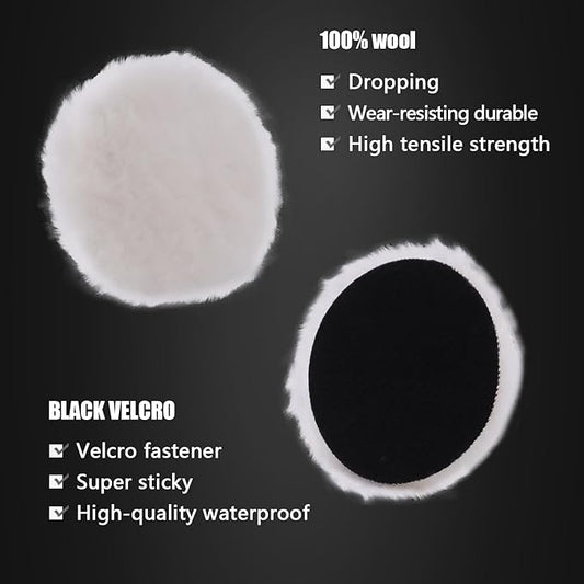 Wool Buffing Polishing Pad, SPTA 6Pcs 6 Inch (150mm) Lambwool Wool polishing Pads with Pad Clean Tool Kit with Hook & Loop 5/8"-11 Thread Drill Adapter for Car Polishing and Buffing -A1055S6M58