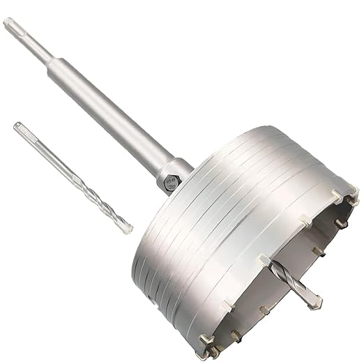 5" Concrete Hole Saw, 125mm Tungsten Steel Core Bit for Cinder Block, Brick, Rock, Plank Walls for Pipes or mini Split Lines, with SDS Plus Shank and 2 Center Positioning Drill Bits.