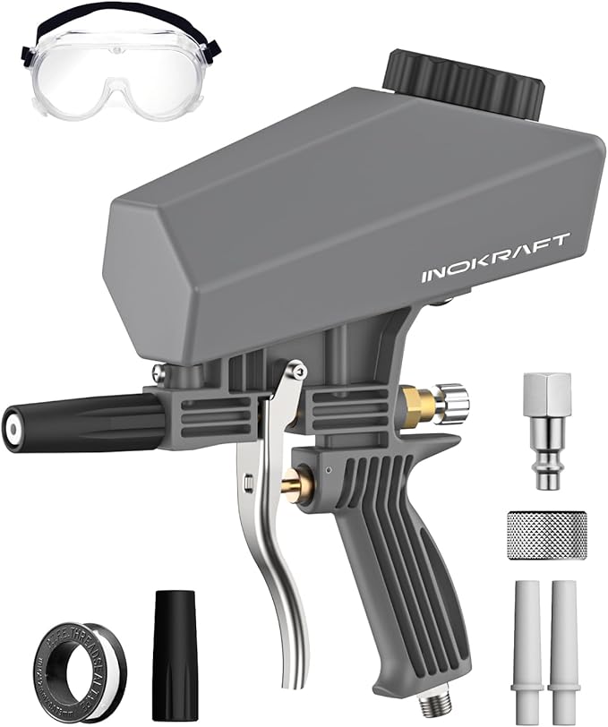 Inokraft Leak-Proof Portable Sand Blaster Gun Kit for 60-120 PSI Air Compressor, Mini Sandblaster for Rust & Paint Removal, Compatible with Aluminum Oxide, Sand & Soda, Perfect for Small Project