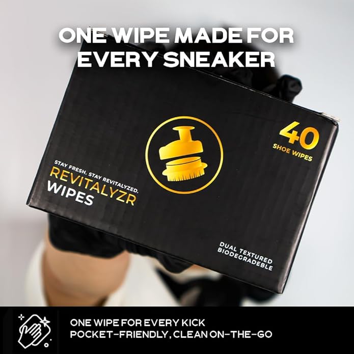 Revitalyzr Premium Shoe Cleaning Wipes 40 Count – Dual-Textured Quick Wipes for Sneakers, Leather, Canvas & Basketball Shoes – Biodegradable Travel Wipes Remove Dirt, Scuffs & Stains