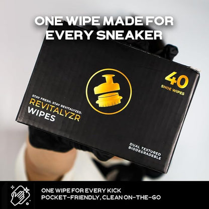 Revitalyzr Premium Shoe Cleaning Wipes 40 Count – Dual-Textured Quick Wipes for Sneakers, Leather, Canvas & Basketball Shoes – Biodegradable Travel Wipes Remove Dirt, Scuffs & Stains