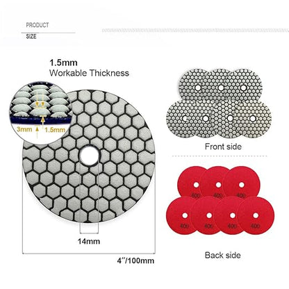 SHDIATOOL Dry Diamond Polishing Pads 4-Inch Sanding Disc Grit 400 for Granite Marble Stone 7Pcs
