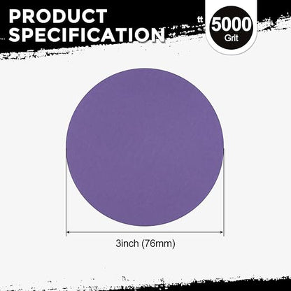 Kozelo 35 Pcs Sanding Discs 3 Inch 5000 Grit Hook and Loop Random Orbital Sandpapers Suitable for Drywall Sander Wood Metal Furniture, Purple