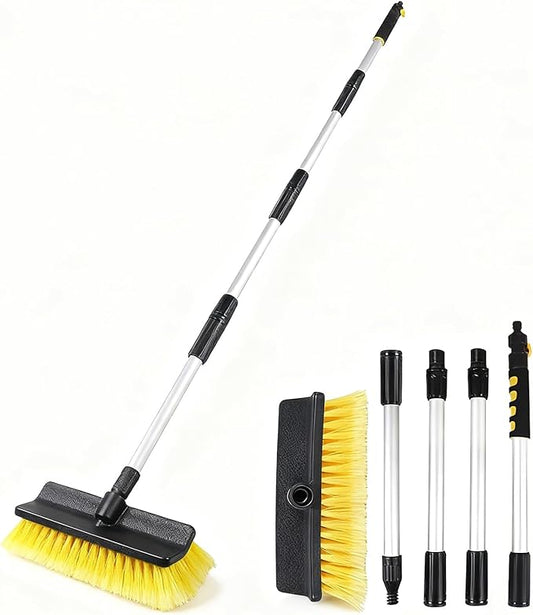 Car Wash Brush with 65'' Long Handle, Soft Bristle Car Washing Brush with Detachable Handle and Hose Attachment for RV, Boat, Car, House Siding, Floors