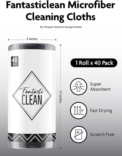 Fantasticlean Microfiber Cleaning Cloth Roll -40 Pack, Tear Away Microfiber Towels, 12" x 12", Reusable, Washable, Scratch Free, Ultra Absorbent for All-Around Cleaning Supplies (DimGrey)