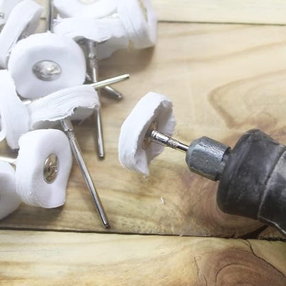 Luo ke 20 Pcs Little Buffing Wheel, 1/8 Inch Cloth Polishing Wheel for Rotary Tools Includes Dremel (White)