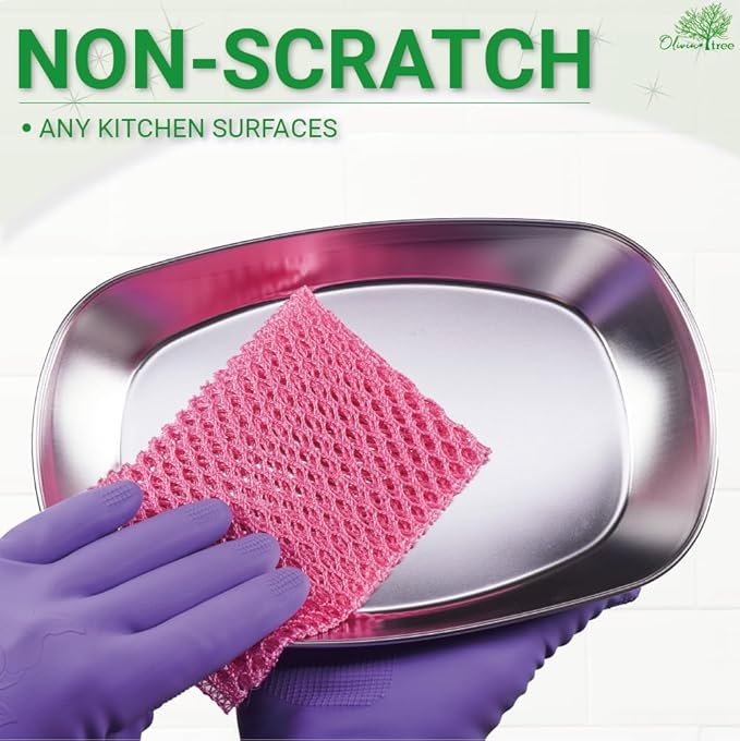 Basic Dish Wash Net (10Pcs) - All Purpose, Non-Scratch, Heavy Duty Dish Scrubbers for Cleaning Dishes, Pots and Pans Color Pink (Pink 10 Pcs)