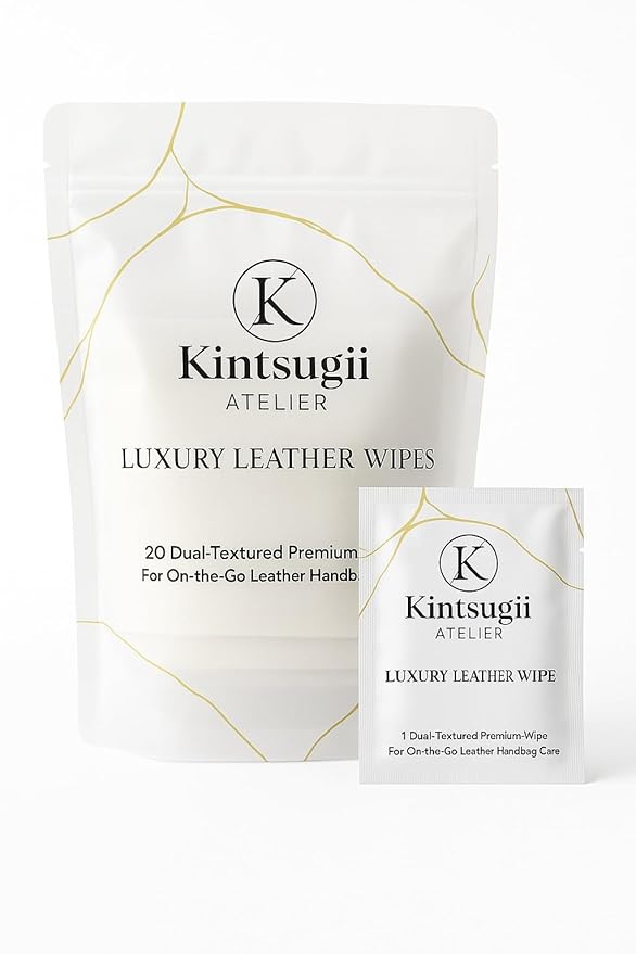 Luxury Leather Handbag Wipes – Individually Wrapped, Dual-Textured Cleaning for Purses, Shoes & Leather Goods – Safe, Non-Rinse, On-the-Go Care, 20 Count by Kintsugii Atelier