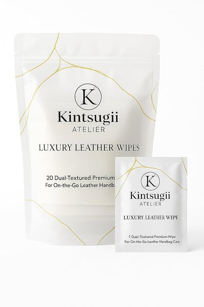 Luxury Leather Handbag Wipes – Individually Wrapped, Dual-Textured Cleaning for Purses, Shoes & Leather Goods – Safe, Non-Rinse, On-the-Go Care, 20 Count by Kintsugii Atelier