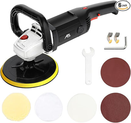 APLMAN Buffer Polisher, 7 Inch Buffer Polisher for Car with 5 Polishing Pads,6 Variable Speed Detachable Handle, Ideal for Marble Slab Wood Polishing Rust Removal Sanding and Waxing