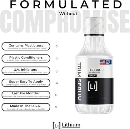 Trim Serum- Plastic Restorer for Cars- Restores Even the Most Damaged Plastic, Rubber, and Vinyl - Black Trim Restorer That Lasts For Months - Penetrates Plastic Pores Restoring Color (16 Oz)
