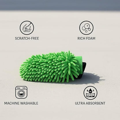 Car Wash Mitt Microfiber, 2PK-Scratch & Lint Free, Premium Chenille Microfiber Wash Mitt (Green)