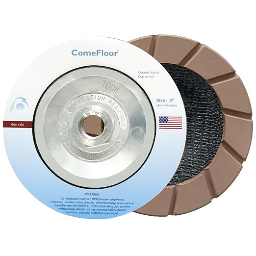 Concrete Grinding Wheel 5" Ceramic Diamond Cup Wheel for Floor Grinding, 100# Dry Edge Polishing Discs Fits Angle Grinder, 5/8"-11