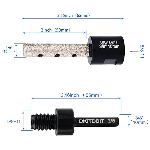 3/8" Tile Milling Bit, Diamond Finger Sander Drill Bit, to Enlarge Shape Holes Edges in Porcelain Ceramic Marble Granite Tiles, with 5/8-11 Thread to 3/8 Hex Shank fit Angle Grinders & Drills 10mm