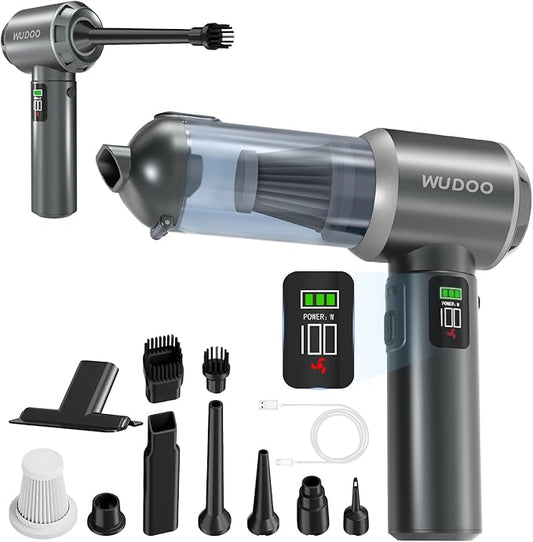 WUDOO-5-in-1 Car Vacuum Cleaner Portable Cordless Dust Remover 20,000 Pa Powerful Handheld Cordless Charging Vacuum with Flashlight Function Supports Fast Charging and LED Display