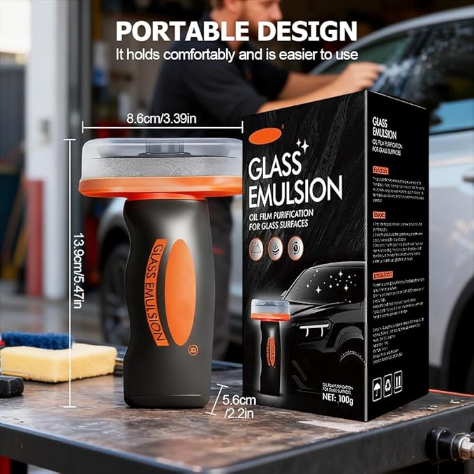 2025 Handheld Glass Oil-Film Remover, New Upgrade Emulsion Cleaner Glass Cleaning Board, Automotive Oil Film Cleaning Brush for Car Windows (2)