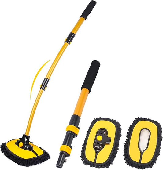 MIKKUPPA 40" Car Wash Brush with Long Handle - 15°Curved Car Cleaning Brush with Aluminum Telescopic Handle, Removable Scratch-Free Chenille Microfiber Brush Head Wash Mop for Cars RV Truck Boat