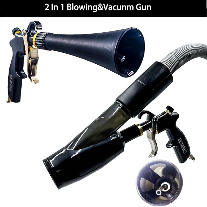 BEMEIS Air Blow Gun &vacunm Gun with Brass Adjustable Air Flow Nozzle,Cleaning Gun Quickly Blasts Dirt and Dust from Surface Works with Air Compressor(Upgrade Aluminium Rotate Tube) 2IN1