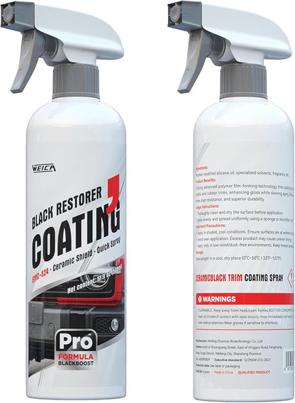 WEICA Black Restorer Trim Coating Spray - Advanced Ceramic Protection for Plastic, Rubber, Vinyl on Cars, Trucks, SUVs | Quick Spray, UV Shield, Restores & Protects, 16.9 fl oz