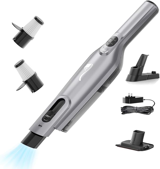 AYONTIN Cordless Handheld Vacuum, Lightweight Portable Hand Vacuum Cleaner with LED Light,Rechargeable Hand Held Vacuum with One-Touch Empty, Powerful Suction for Office, Home,Car,Steel