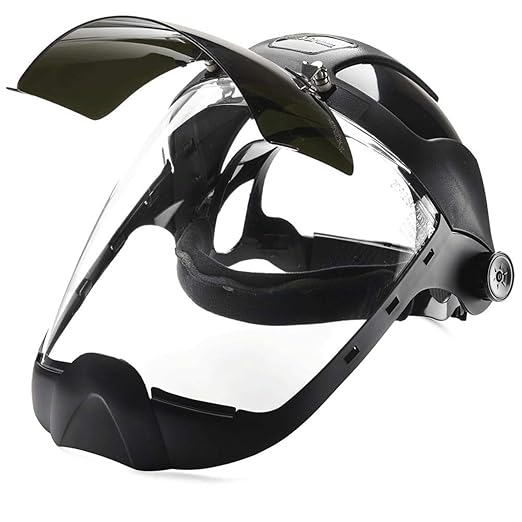 Sellstrom DP4 Face Shield - Lightweight Mask with High Impact Chin Guard, Crown & Ratchet Headgear for Work, Grinding, Cutting - ANSI Z87.1 - Anti Fog Polycarbonate Window