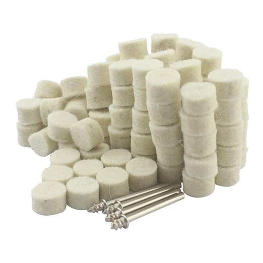 Luo ke 100 Pcs Wool Polishing Kits, 1/8'' Shank Compressed Wool Felt Polishing bits for Dremel Rotary Tool (Point Size: 1/2'')