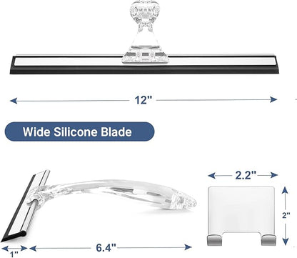 AmazerBath Squeegee for Shower Glass Door, Shower Squeegee for Glass Doors - All-Purpose Squeegee with Hook for Shower Doors, Windows, Mirrors, Tiles and Car Glass, 12 Inches - Clear