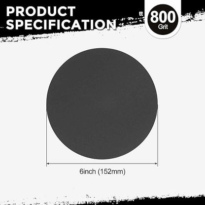 Kozelo 30 Pcs Sanding Discs 6 Inch 800 Grit Hook and Loop Orbital Sandpaper Suitable for Metal Wood Furniture DIY Grinding and Polishing, Black