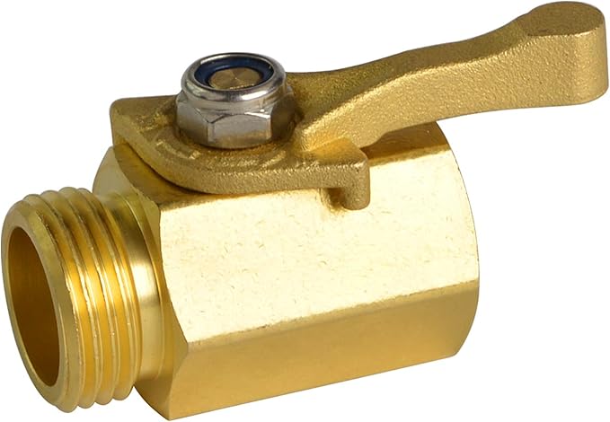 HYDRO MASTER Heavy Duty 3/4" Brass Shut Off Valve with Large Handle, Full Flow Garden Hose Connector