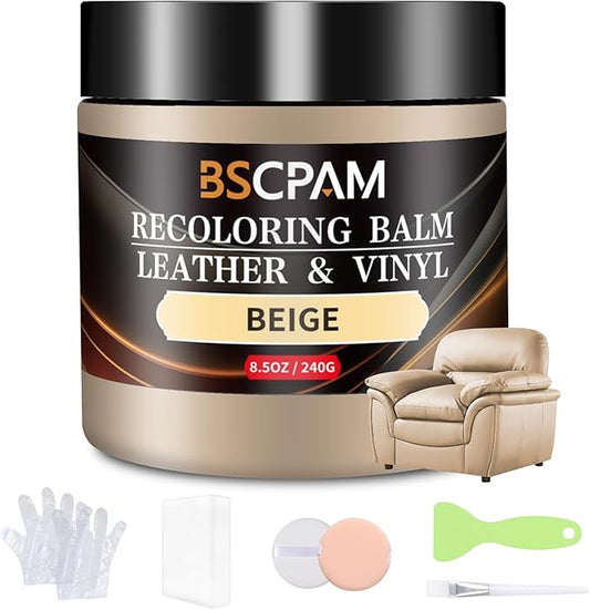 BSCPAM Beige Leather Recoloring Balm,Leather Couch Scratch/Stain Remover,Leather Repair kit for Vinyl Furniture and Car Interior,Leather Dye Paint for Scratched and Faded Leather Couches