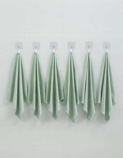 6 Pack Microfiber Glass Cleaning Cloth, 16 Inch X 16 Inch, Lint Free Quickly Clean Window, Glasses, Windshields, Mirrors, and Stainless Steel, Green