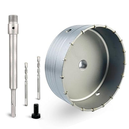 6-5/16" Concrete Hole Saw, 160mm Tungsten Steel Core Bit for Cinder Block, Brick, Rock, Plank Walls for Pipes or mini Split Lines, with SDS Plus Shank and 2 Center Positioning Drill Bits.