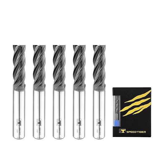 SPEED TIGER Micrograin Carbide Square End Mill - 4 Flute - ISE3/16 4T (5 Pieces, 3/16") - for Milling Alloy Steels, Hardened Steel, Metal & More – Mill Bits Sets for DIYers & Professionals