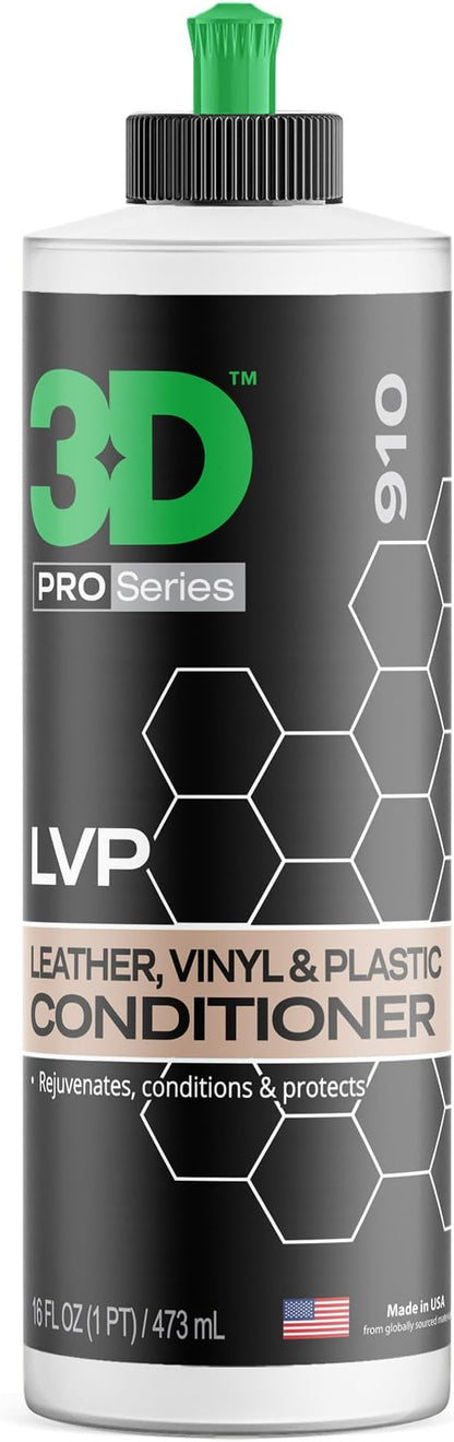 3D Leather, Vinyl & Plastic Conditioner | Restores, Conditions & Protects Car Interiors | Non-Greasy UV Protection for Seats, Steering Wheels, & Trim |16 oz