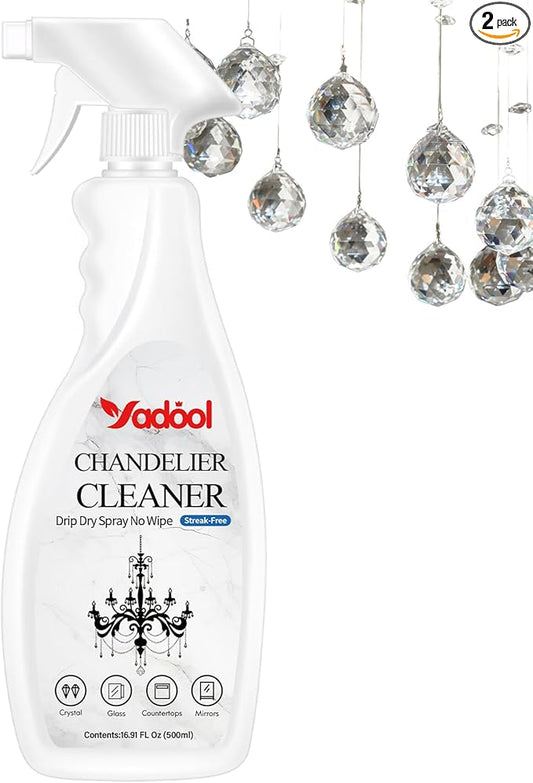 Yadool Chandelier Cleaner Drip Dry Spray No Wipe, Spray Away Dust Remover for Crystal Shiny, Glass, Figurines & Fine Collectibles, Shines Bright, Spotless & Streak-Free - 16.92 Fl Oz