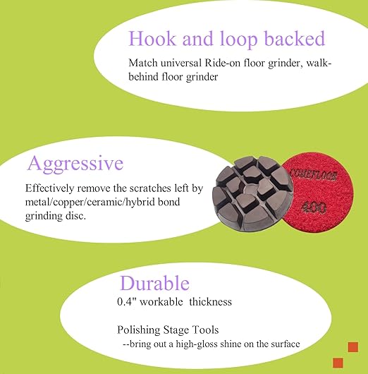 Concrete Floor Polishing Pucks Diamond Resin Disc for Terrazzo, Marble, Granite Floor, 3 Inch Hook and Loop Polishing Pad,400# 9PCS