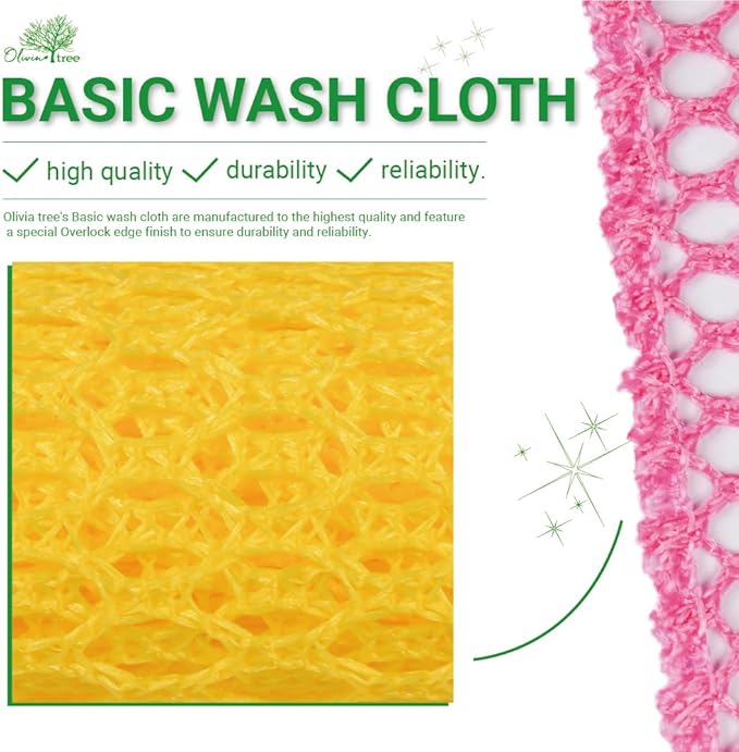 Basic Dish Wash Net (10Pcs) - All Purpose, Non-Scratch, Heavy Duty Dish Scrubbers for Cleaning Dishes, Pots and Pans Color Pink (Yellow 10 Pcs)