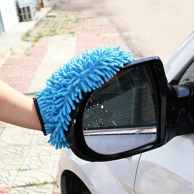 Car Wash Mitt Microfiber, 2PK-Scratch & Lint Free, Premium Chenille Microfiber Wash Mitt (Blue)