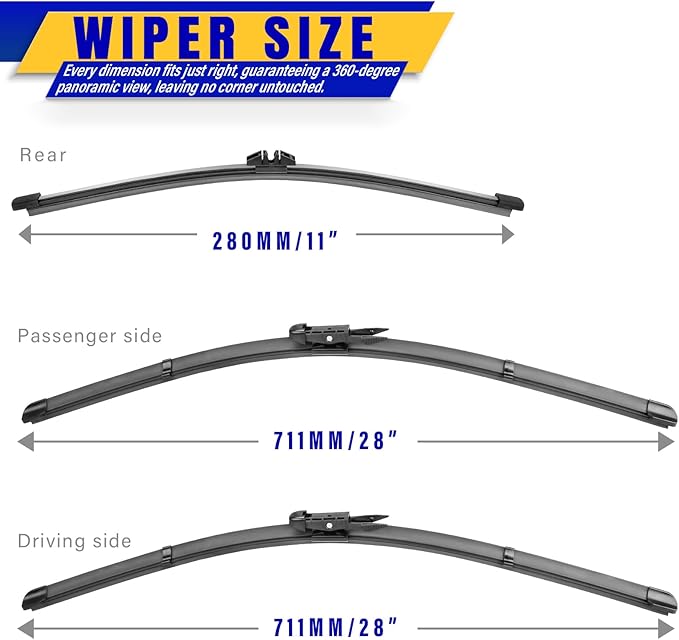 3 wipers Replacement for 2013-2019 Ford Escape, Windshield Wiper Blades Original Equipment Replacement - 28"/28"/11" (Set of 3) Pinch Tap