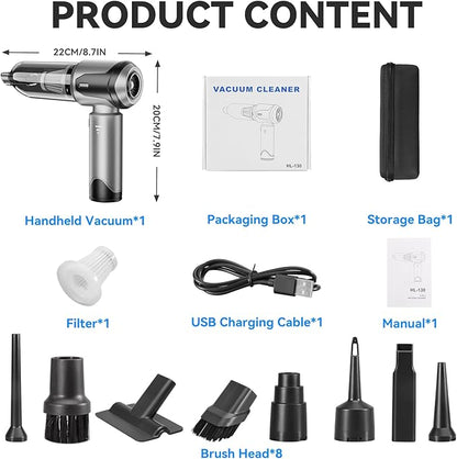 Grixz Handheld Vacuum Cleaner, 22000Pa Powerful Car Vacuum Cleaner Cordless, Lightweight Mini Vacuum Air Duster, Rechargeable Portable Vacuum for Car, Home, Kitchen