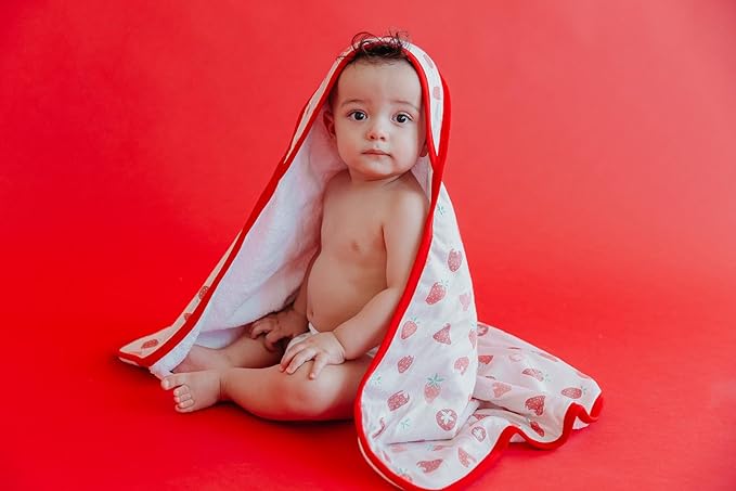 Copper Pearl Hooded Bath Towels Premium Knit/Terry Cloth Baby Towels with Hood, Pockets, and Cool Designs - Great to Gift and Make Bath Time Fun - Baby Bath Towel, Strawberry
