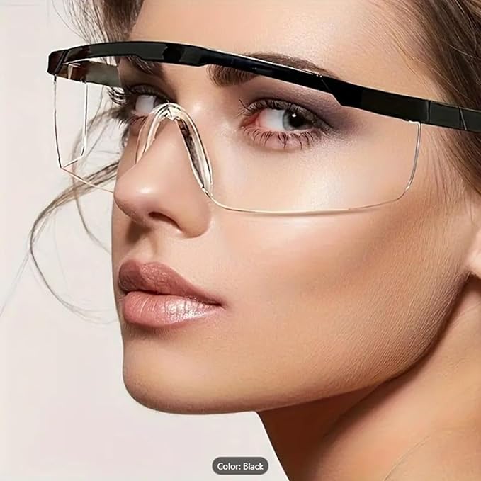 Euxor, Safety Glasses Goggles (2 Pack) Shattered Proof, ANSI Z87.1 & EN 166 UV Resistant, Wide Frame Scratch Resistant Eye Shield Black Frame Wear over Glasses Adjustable temples Unisex.