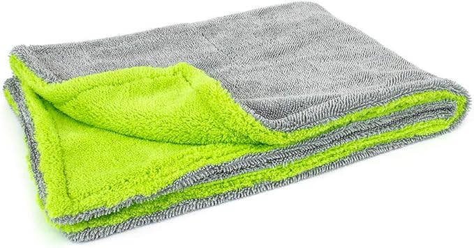 Autofiber Amphibian Dual Microfiber Car Drying Towel - One Side Twist, One Plush - 20 inch x 30 inch, Green/Gray