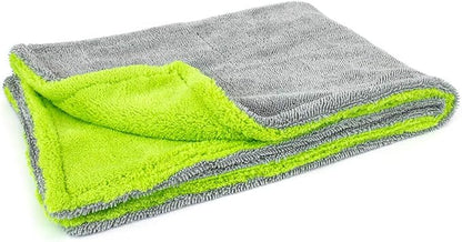 Autofiber Amphibian Dual Microfiber Car Drying Towel - One Side Twist, One Plush - 20 inch x 30 inch, Green/Gray