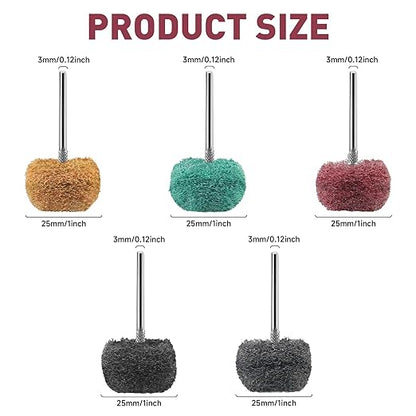 50 PCS Abrasive Buffing Wheels,1 Inch Buffing Polishing Wheel Set for Rotary Tool Accessorie 1/8'' (3mm) Shank, 80 150 240 400 600 Grits for Metal,Wood, Rust Removal
