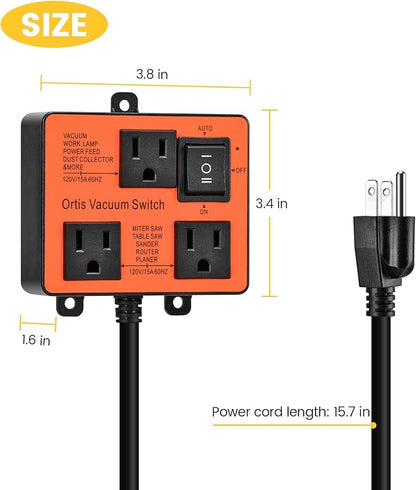 Automatic Vacuum Switch, Ortis Vacuum Switch for More Power Tools, Delay Vacuum On/Off to Prevent Circuit Overload and Tripping, Keep Your Workplace Cleaner, Better for Your Lung