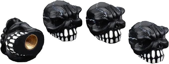Abfer Skull Valve Caps Fun Wheel Tire Air Stem Dust Cover Cap Auto Decoration Accessories Fit Most Vehicle Car Truck Bike Motorcycle (Black)