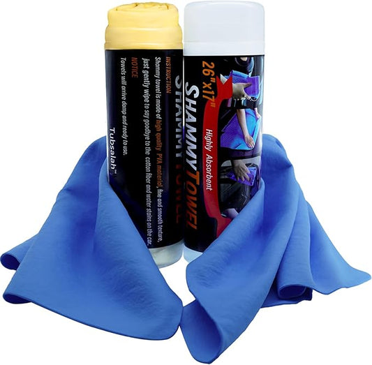 Premium Shammy Cloth for Car Drying - 2 Pack (26”x17”) - Super Absorbent Synthetic Chamois Bathroom,Pets, Dust Remove,- Reusable Non-Scratch Vehicle Dry Towel (Yellow & Blue)